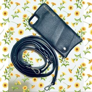BANDOLIER iPhone 8 / 7 / 6 case & crossbody strap, pebbled black leather, GC